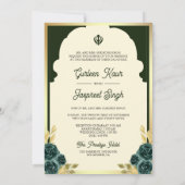 Invitation Indien Ethnic Dark Green Anand Karaj Sikh Mariage (Dos)