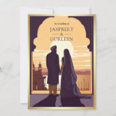 Invitation Indien Ethnic Dark Purple Anand Karaj Sikh Mariage (Devant)