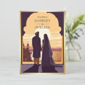 Invitation Indien Ethnic Dark Purple Anand Karaj Sikh Mariage (Debout devant)