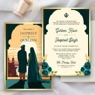 Invitation Indien Ethnic Dark Turquoise Anand Karaj Sikh Mari
