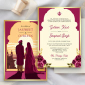 Invitation Indien Ethnique Magenta Anand Karaj Sikh Mariage