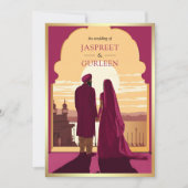 Invitation Indien Ethnique Magenta Anand Karaj Sikh Mariage (Devant)