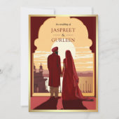 Invitation Indien Ethnique Rouge Anand Karaj Sikh Mariage (Devant)