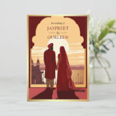 Invitation Indien Ethnique Rouge Anand Karaj Sikh Mariage (Debout devant)