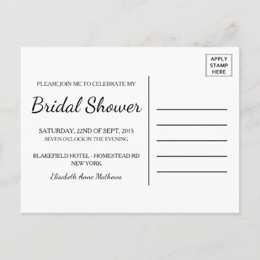 Invitation indienne à la douche nuptiale (Dos)