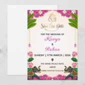 Invitation indienne de mariage "Save the Date" (Devant / Derrière)