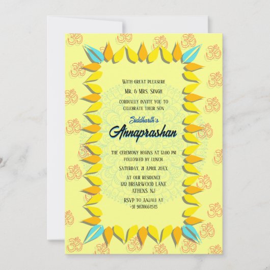 Invitation indienne du premier riz "Annaprashan" (Devant)