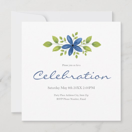 Invitation Indigo Aquarelle Florale Swag 2 (Devant)