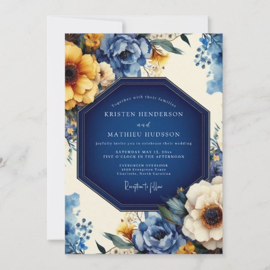 Invitation Indigo Artistic Bloom Wedding (Devant)