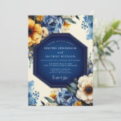 Invitation Indigo Artistic Bloom Wedding (Debout devant)
