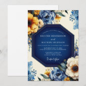 Invitation Indigo Artistic Bloom Wedding (Devant / Derrière)