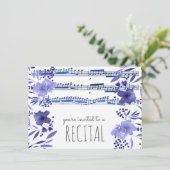 Invitation indigo bleu aquarelle fleurs musique récital (Debout devant)