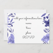 Invitation indigo bleu aquarelle fleurs musique récital (Dos)