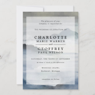 Invitation Indigo bleu aquarelle misère paysage mariage