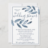 Invitation Indigo Bliss Watercolor Leaf Branch Couples Douche (Devant)