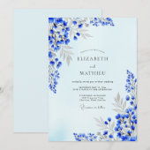 Invitation Indigo Blue Artistic Spring Wedding (Devant / Derrière)
