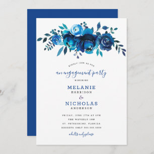 Invitation Indigo Blue Floral Drop Engagement Party