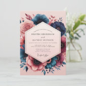 Invitation Indigo Blush Painterly Bloom Wedding (Debout devant)