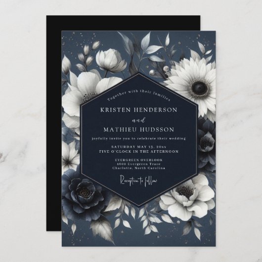 Invitation Indigo Botanical Enchantment Wedding (Devant / Derrière)