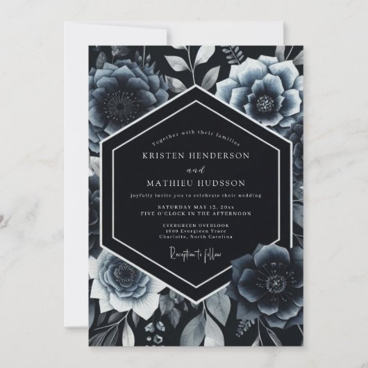 Invitation Indigo Botanical Romantic Wedding (Devant)