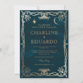 Invitation Indigo Celestial Medieval Gold Ivy Mariage (Devant)