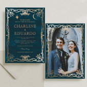 Invitation Indigo Celestial Medieval Gold Ivy Mariage