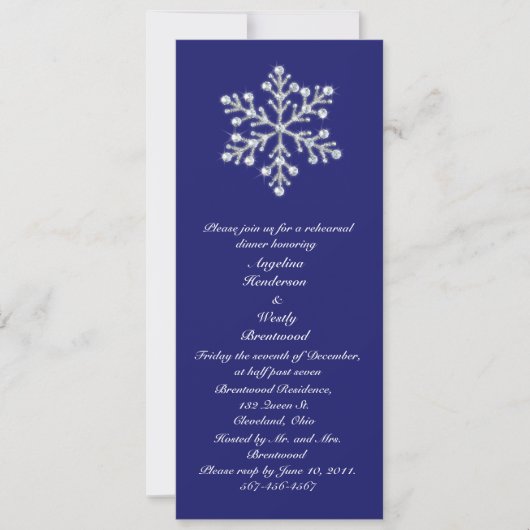 Invitation Indigo de dîner de répétition de flocon de neige (Devant)
