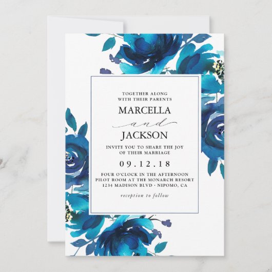 Invitation Indigo Floral Mariage (Devant)