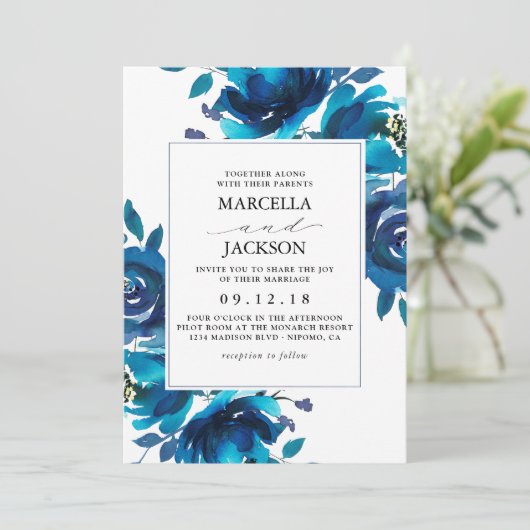 Invitation Indigo Floral Mariage (Debout devant)