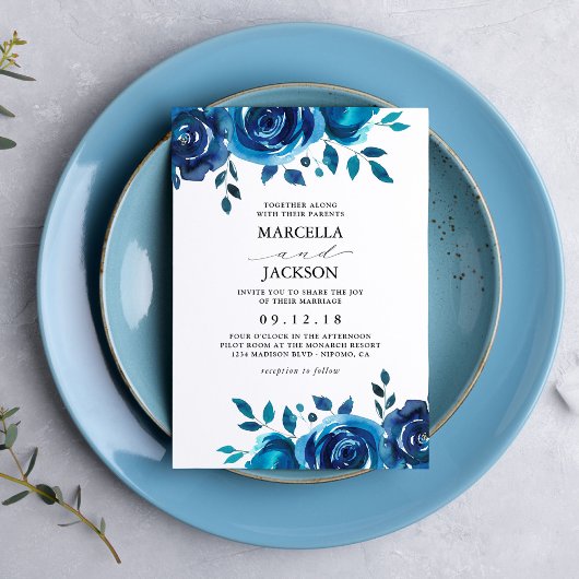 Invitation Indigo Floral Mariage
