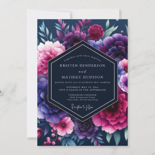 Invitation Indigo Fuchsia Nocturne Wedding (Devant)