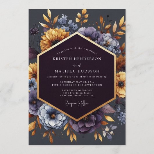 Invitation Indigo Gilded Bloom Wedding (Devant)