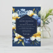 Invitation Indigo Golden Iris Bloom Wedding (Debout devant)