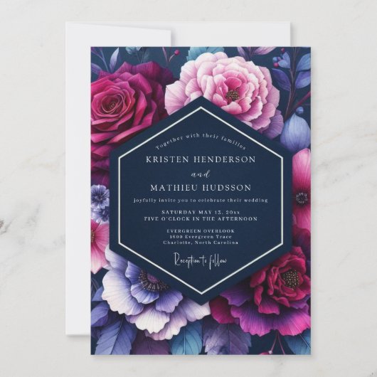 Invitation Indigo Luminous Floral Wedding (Devant)