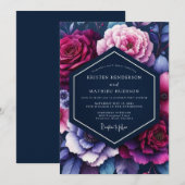 Invitation Indigo Luminous Floral Wedding (Devant / Derrière)