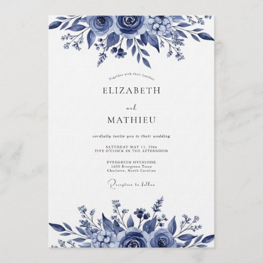 Invitation Indigo Lush Botanical Wedding (Devant)