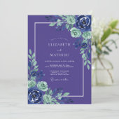 Invitation Indigo Mint Botanical Romance Wedding (Debout devant)