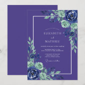 Invitation Indigo Mint Botanical Romance Wedding (Devant / Derrière)