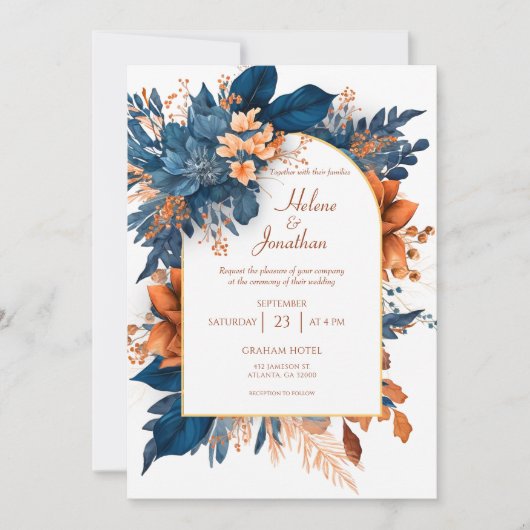Invitation Indigo Modern Rustic Tout En Un Mariage Élégant (Devant)