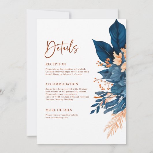 Invitation Indigo Modern Rustic Tout En Un Mariage Élégant (Dos)