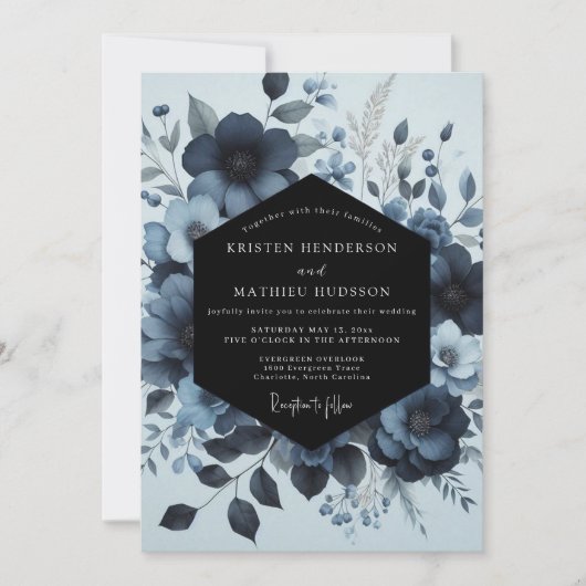 Invitation Indigo Moody Bloom Wedding (Devant)