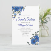 Invitation Indigo Navy Midnight Blue Flowers Sweet 16 Invitat (Debout devant)