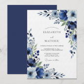 Invitation Indigo Painterly Floral Wedding (Devant / Derrière)
