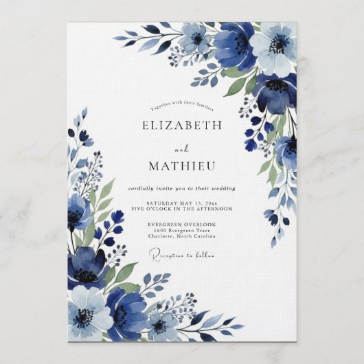 Invitation Indigo Painterly Floral Wedding (Devant)