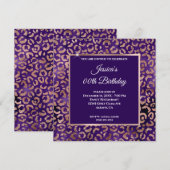 Invitation Indigo Purple et Rose Gold Leopard Foil anniversai (Devant / Derrière)