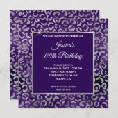 Invitation Indigo Purple et Silver Leopard Foil Anniversaire (Devant / Derrière)
