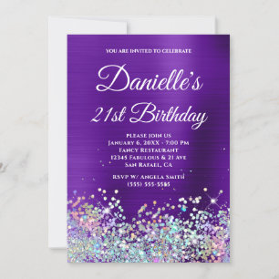 Invitation Indigo Purple Foil Holo Parties scintillant 21e an