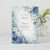 Invitation Indigo Rose Misty Watercolor Border Wedding (Debout devant)