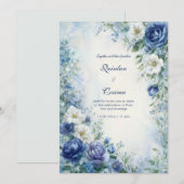 Invitation Indigo Rose Misty Watercolor Border Wedding (Devant / Derrière)