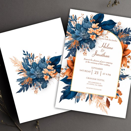 Invitation Indigo Rust Boho Aquarelle Moderne Mariage élégant